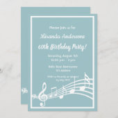 60. Geburtstagsparty Musiknoten aquamarin blau Einladung (Vorne/Hinten)