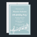 60. Geburtstagsparty Musiknoten aquamarin blau Einladung<br><div class="desc">Lasst uns Party und Tanz machen! Eine trendige,  moderne 60. Geburtstagsparty Einladungskarte. Aquamariner,  hellblauer Hintergrund mit weißem Rahmen und Musiknoten,  weißen Buchstaben. Vorlagen für Ihre Party-Informationen. Zurück: Musiknoten.</div>