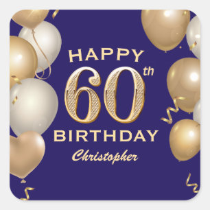 60. Geburtstagsparty Navy Blue und Gold Ballons Quadratischer Aufkleber