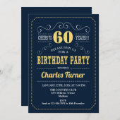 60. Geburtstagsparty - Navy Gold Einladung (Vorne/Hinten)