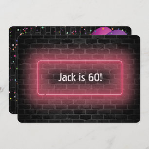60. Geburtstagsparty Neon Schild an Wand Einladung