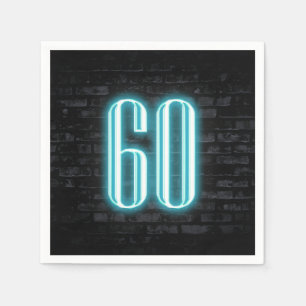 60. Geburtstagsparty Neon Sign on Brick Wall Serviette