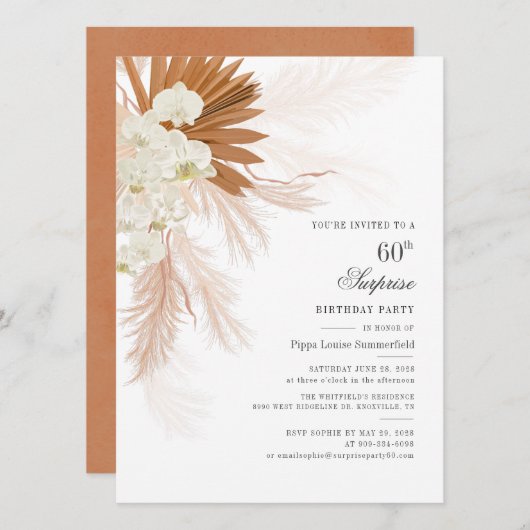 60. Geburtstagsparty Pampas Grass Modern Einladung (Vorne/Hinten)