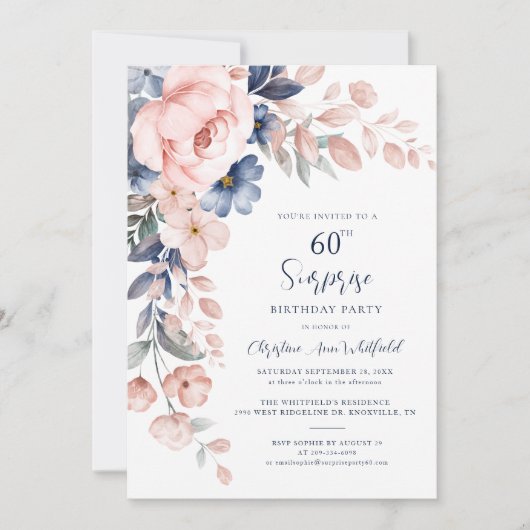 60. Geburtstagsparty Pink Floral Einladung (Vorderseite)
