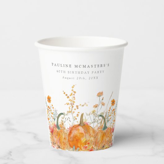 60. Geburtstagsparty Pumpkin Wildblume Custom Pappbecher (Vorderseite)