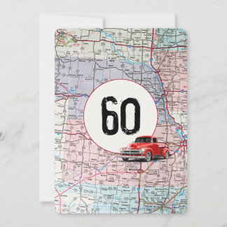 60. Geburtstagsparty Red Retro Truck Einladung