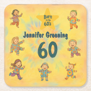 60. Geburtstagsparty Retro geboren in den 60er Jah Rechteckiger Pappuntersetzer