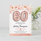 60. Geburtstagsparty - Rose Gold Ballons Einladung (Stehend Vorderseite)