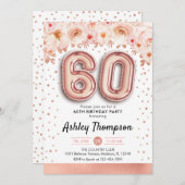60. Geburtstagsparty - Rose Gold Ballons Einladung (Vorne/Hinten)