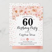 60. Geburtstagsparty - Rose Gold Blume Einladung (Vorne/Hinten)