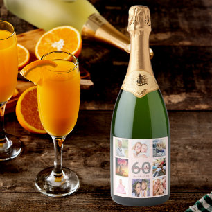 60. Geburtstagsparty Rose Gold-Foto Collage Schaumweinetikett