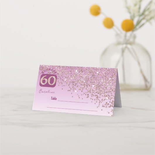 60. Geburtstagsparty Rose Gold Glitzer Platzkarte (Vorderseite)