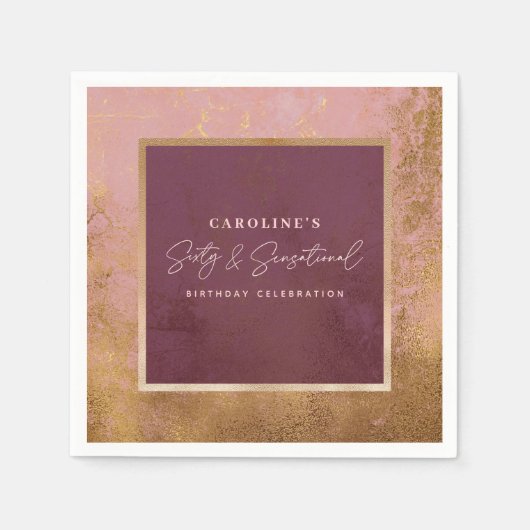 60. Geburtstagsparty Rose Gold Script Serviette (Vorderseite)