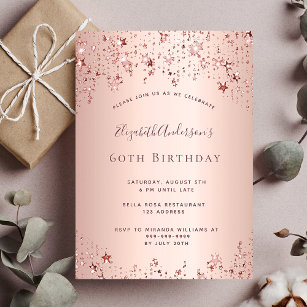 60. Geburtstagsparty Rose Goldstars sprinkle Einladung