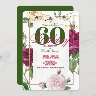 60. Geburtstagsparty, Rose/Rosa Blume Gold Frame Einladung