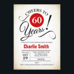 60. Geburtstagsparty - Rot Schwarz-weiß Einladung<br><div class="desc">60. Geburtstagsparty Einladung in Rot-Weiß-Schwarz mit Retro-cremig Hintergrund. Feiert bis 60 Jahre! Kann in jedes Jahr personalisiert werden. Bitte schreiben Sie mir,  wenn Sie weitere Anpassungen benötigen.</div>
