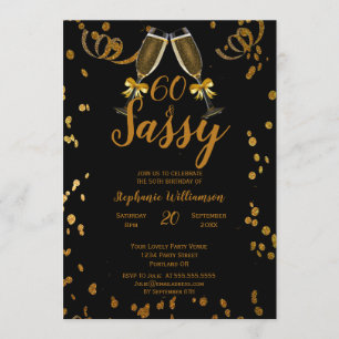 60. Geburtstagsparty Schwarz Faux Gold Champagne Einladung