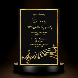 60. Geburtstagsparty Schwarz und Gold Musiknoten Einladung