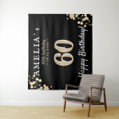 60. Geburtstagsparty Schwarzer goldener Hintergrun Wandteppich (Beispiel)