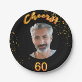 60. Geburtstagsparty schwarzes Gold Foto Pappteller (Vorderseite)