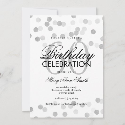 60. Geburtstagsparty Silver Foil Glitzer Lights Einladung (Vorderseite)