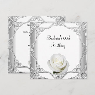 60. Geburtstagsparty Silver Lace White Rose 2 Einladung