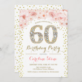 60. Geburtstagsparty - Weißes Gold Rosa Einladung (Vorne/Hinten)