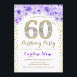 60. Geburtstagsparty - White Gold Lila Einladung<br><div class="desc">60. Geburtstagsparty Einladung Elegantes Design in Imitate Glitzer Gold,  lila und weiß. Stilvolle Blumeneinladung mit Diamanten und Rose. Ideal für eine gläserne Feier. Bitte schreiben Sie mir,  wenn Sie weitere Anpassungen benötigen.</div>
