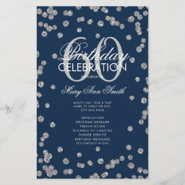 60. Geburtstagsprogramm Silver Glitzer mit Menu Na Flyer
