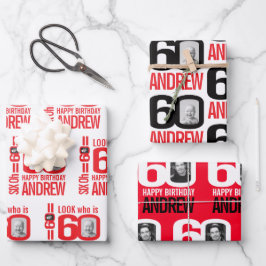 60. Geburtstagsrot aussehen 60 benutzerdefinierter Geschenkpapier Set