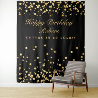 60. Geburtstagsrückwand, Schwarz-Gold-Fotobooth