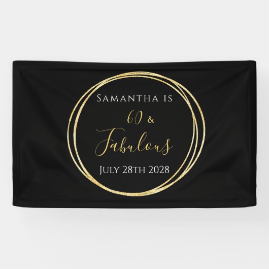 60. Geburtstagsschwarz-Gold-Geburtstagsparty Banner (Horizontal)