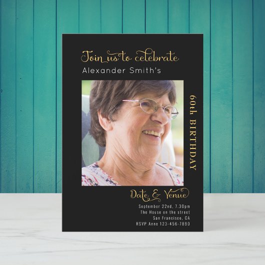 60. Geburtstagsschwarze Einladung