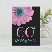 60. Geburtstagsvorlage - Rosa Daisy Einladung (Stehend Vorderseite)