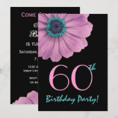 60. Geburtstagsvorlage - Rosa Daisy Einladung (Vorne/Hinten)