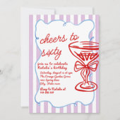 60. Gezeichnet Champagnerglas 60 Geburtstag Einladung (Vorderseite)