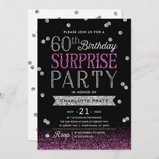60. Glitzerconfetti-Überraschungs-Party Einladung (Vorne/Hinten)