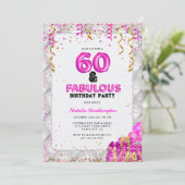 60 Gold Pink 60. Geburtstag Einladung (Stehend Vorderseite)