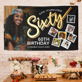 60 goldene 60. Geburtstags-Fotos auf schwarz Banner