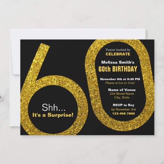 60. Goldener Glitzer - Einladung zum Geburtstag (Vorderseite)