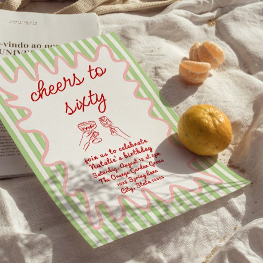 60. Handgezeichnete farbenfrohe Streifen Geburtsta Einladung