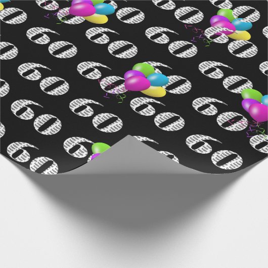 60. Happy Birthday Balloons auf schwarz Geschenkpapier (Ecke)