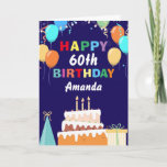 60. Happy Birthday Balloons Cake Navy Blue Karte<br><div class="desc">60. Happy Birthday farbenfrohe Balloons Cake Navy Blue mit personalisiertem Namen. Für weitere Anpassungen klicken Sie bitte auf die Schaltfläche "Anpassen" und verwenden Sie unser Designwerkzeug,  um diese Vorlage zu ändern.</div>