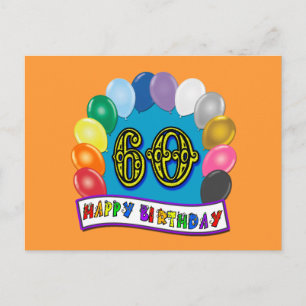 60. Happy Birthday Balloons Merchandise Postkarte