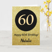 60. Happy Birthday Black and Gold Glitzer Card Karte (Gelbe Blume)