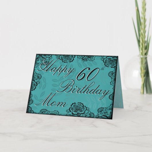 60. Happy Birthday Card - Aquamarin floral Karte (Vorderseite)