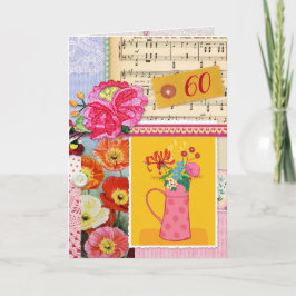 60. Happy Birthday Collage Floral Art Srapbook Karte