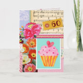 60. Happy Birthday Collage Scrapbook cupcake Karte (Vorderseite)