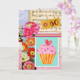 60. Happy Birthday Collage Scrapbook cupcake Karte