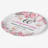 60. Hochzeit Jubiläum Elegante Blush Rose Pappteller (Schrägansicht)